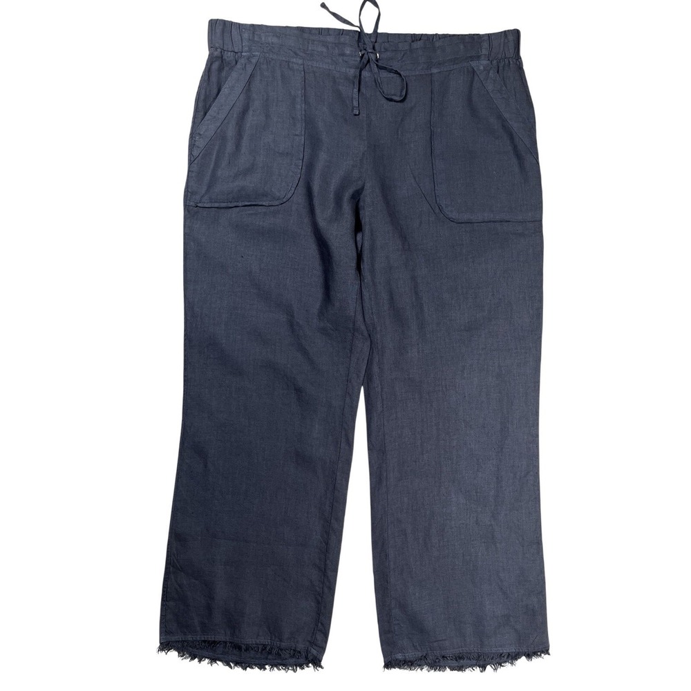 Pure Amici 100% Linen Pants Women's Sz L Gray Wide‎ Leg Pull On Summer Casual